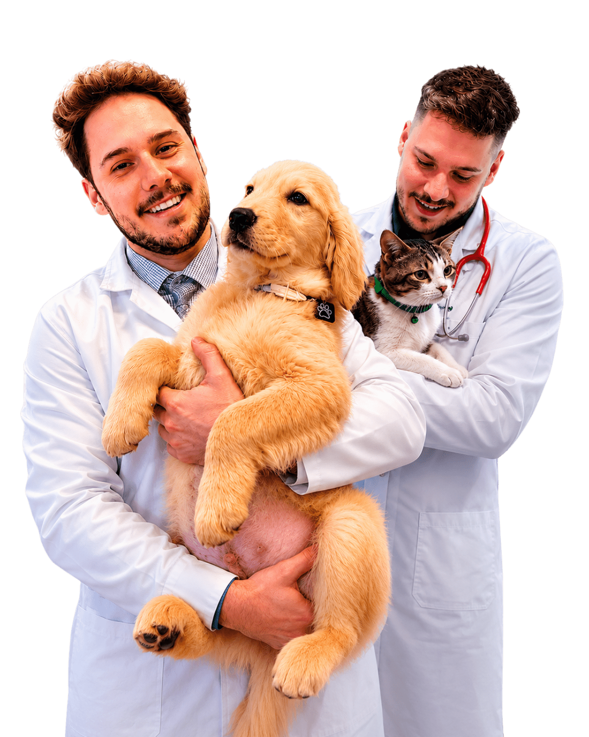 Dr. Yan Demarchi com cachorro e gato — veterinário a domicílio em São Paulo