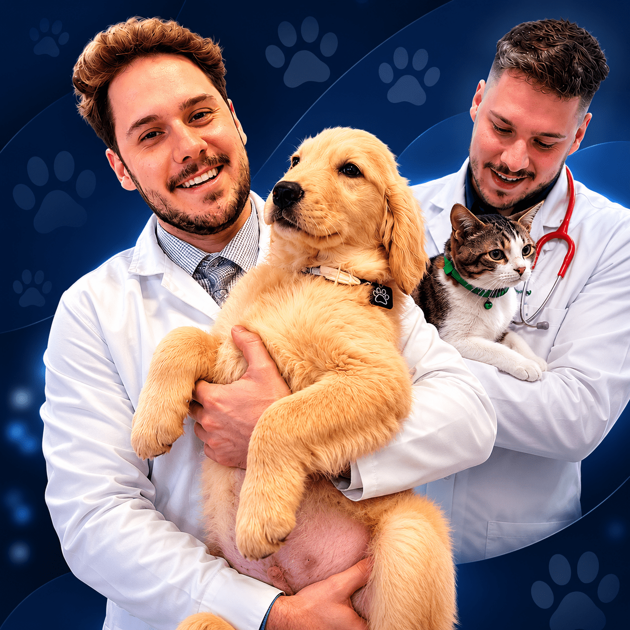Dr. Yan Demarchi com cães e gatos — veterinário domiciliar em São Paulo